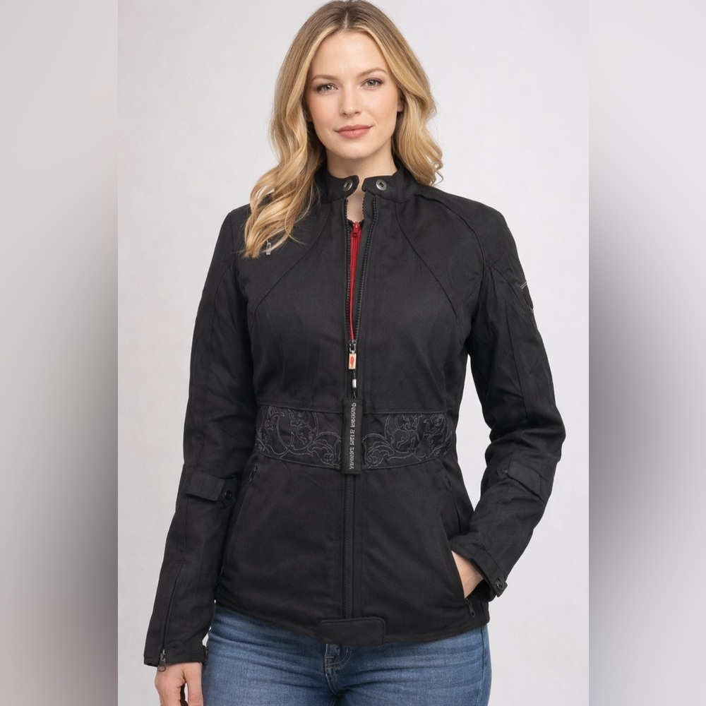 Power Trip Women’s Motorcycle Jacket Black Red Lined Size Small Moto